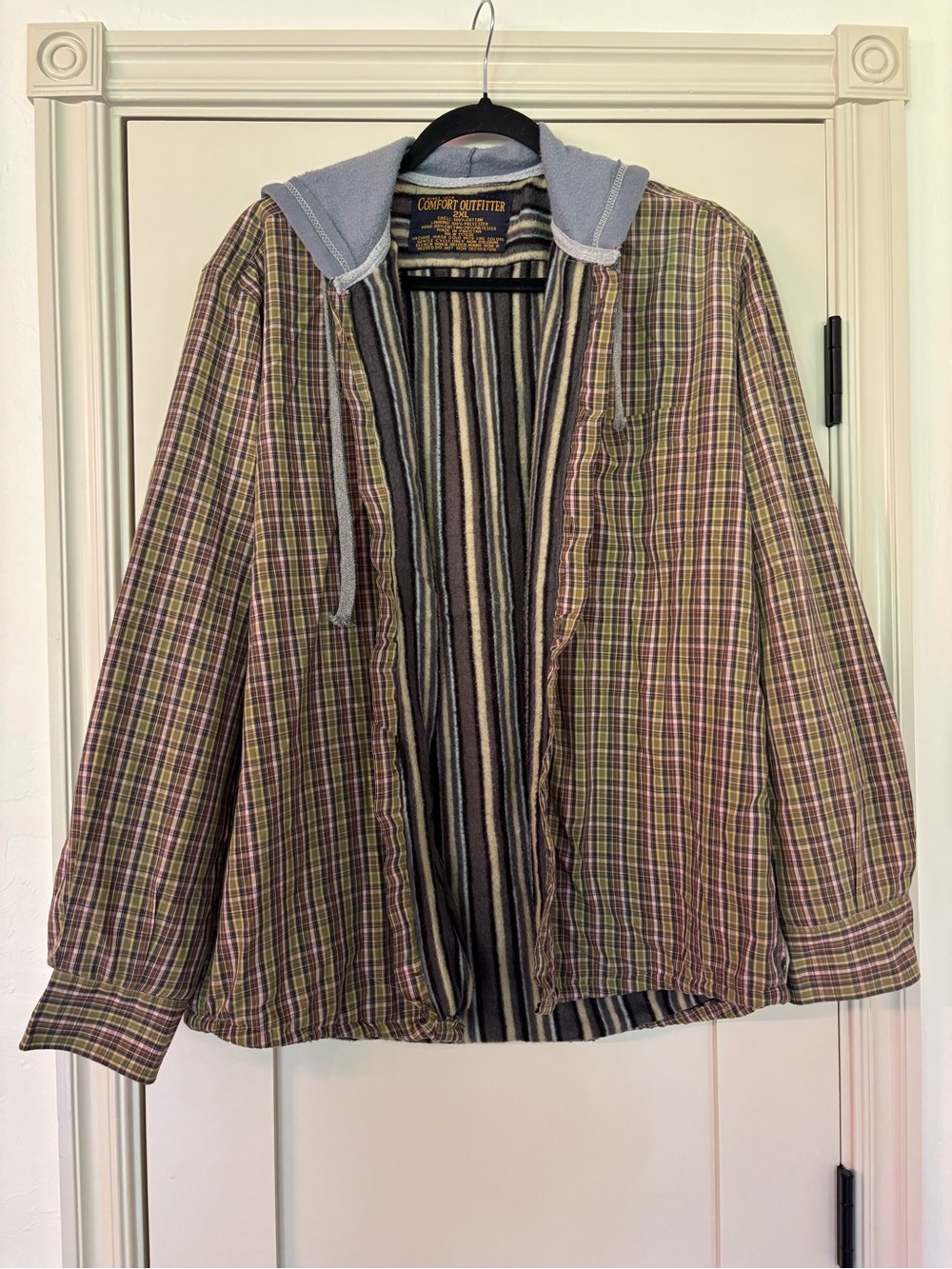 Comfort Outfitters Vintage Retro Two Pattern Plaid Lined Hooded Stripe Jacket 2X